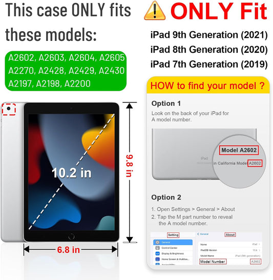 Case for Ipad 9Th / 8Th / 7Th Generation (2021/2020/2019) 10.2 Inch - [Corner Protection] Multi-Angle Viewing Stand Cover with Pocket & Pencil Holder, Auto Sleep Wake, Ocean Marble